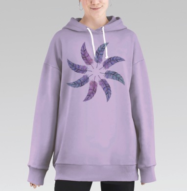 Нежные перья из фиолетово-голубой палитры, Hoodie Long Oversize Fiolet