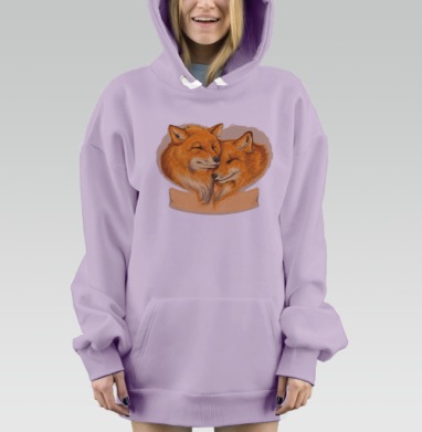 Нежные рыжие лисы в объятиях любви, Hoodie Mjhigh Dig Mel, Fiolet, утепленная