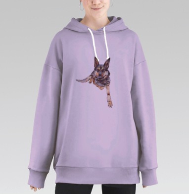 Немецкая овчарка в акварели – верность и тепло, Hoodie Long Oversize Fiolet