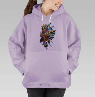 Необычный профиль бородатого мужчины фантастический воин вождь, Hoodie Oversize Fiolet