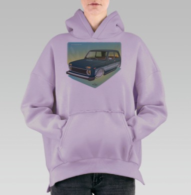 Нива на восходе, Hoodie Oversize Fiolet, утепленная