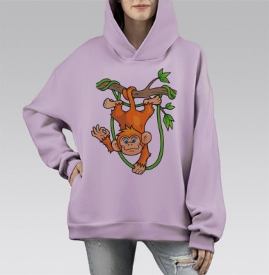 Обезьяна на ветке, Hoodie Mono Fiolet, оверсайз, утепленная