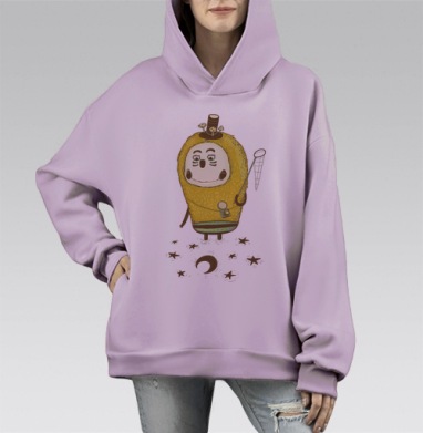 Очаровательный исследователь с сачком и шляпой, Hoodie Mono Fiolet, оверсайз, утепленная