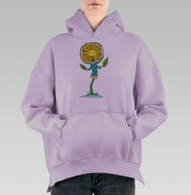 Одуванчик в зимней куртке с зелёными листьями, Hoodie Oversize Fiolet, утепленная