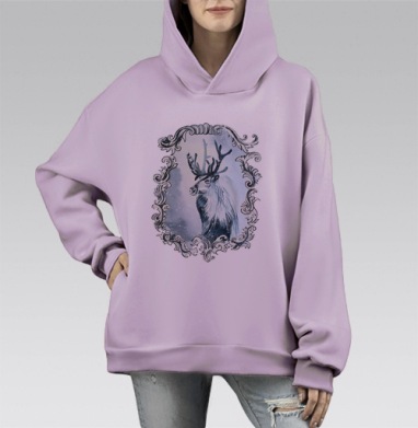 Олень из снежной королевы, Hoodie Mono Fiolet, оверсайз, утепленная