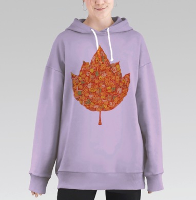 Осенний кленовый лист с мультяшными персонажами, Hoodie Long Oversize Fiolet
