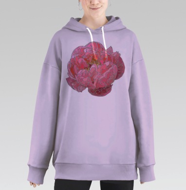 Осколки цвета. Пион, Hoodie Long Oversize Fiolet