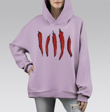Острые красные перцы чили – яркий вкус и аромат, Hoodie Mono Fiolet, оверсайз, утепленная