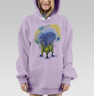 Паттерн с ландышами, Hoodie Mjhigh Dig Mel, Fiolet, утепленная