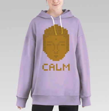 Пиксельное Лицо Будды с Надписью Calm, Hoodie Long Oversize Fiolet