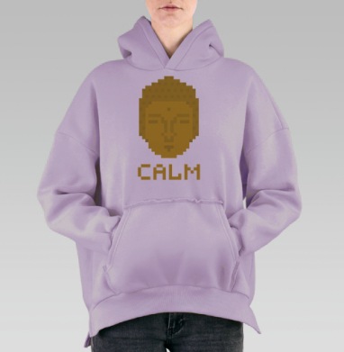Пиксельное Лицо Будды с Надписью Calm, Hoodie Oversize Fiolet, утепленная