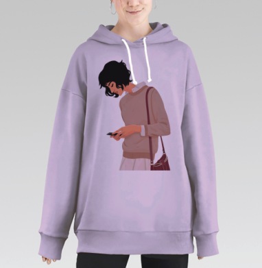 Погружение в цифровой мир: современная иллюстрация девушки, Hoodie Long Oversize Fiolet