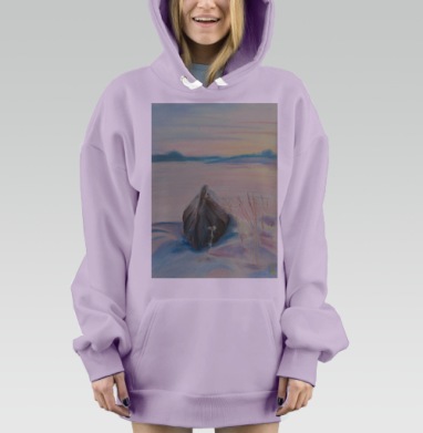 Покинутая лодка у спокойной воды, Hoodie Mjhigh Dig Mel, Fiolet, утепленная