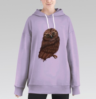 Портрет совы в теплых коричневых тонах, Hoodie Long Oversize Fiolet