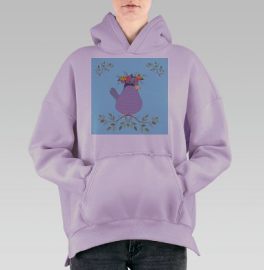 Птица с венком из цветов, Hoodie Oversize Fiolet, утепленная