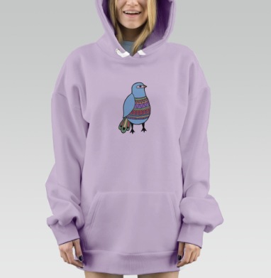 Птичка с узорами, Hoodie Mjhigh Dig Mel, Fiolet, утепленная