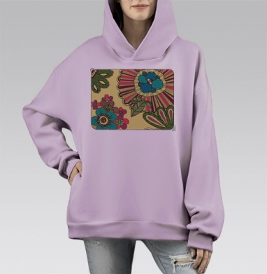 Растительный принт, Hoodie Mono Fiolet, оверсайз, утепленная