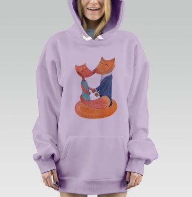 Романтичная пара лис в акварели, Hoodie Mjhigh Dig Mel, Fiolet, утепленная