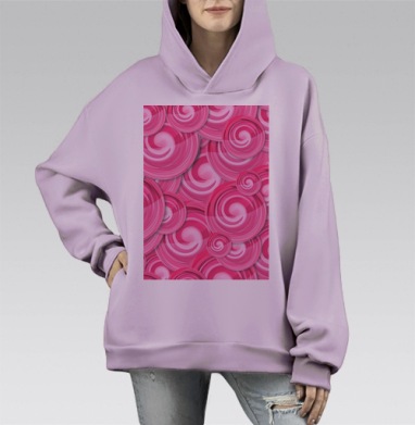 Розовые Спиральные Леденцы в Движении, Hoodie Mono Fiolet, оверсайз, утепленная