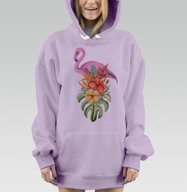 Розовый фламинго среди тропических цветов, Hoodie Mjhigh Dig Mel, Fiolet, утепленная