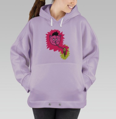 Розовый кот с длинным языком и мороженым, Hoodie Oversize Fiolet