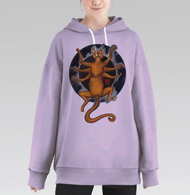 Рыжий кот с шестью руками — символ многозадачности, Hoodie Long Oversize Fiolet