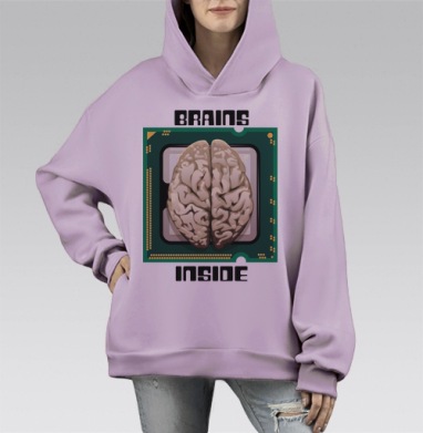 С мозгом внутри, Hoodie Mono Fiolet, оверсайз, утепленная