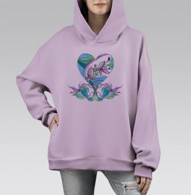 Сердце декоративное., Hoodie Mono Fiolet, оверсайз, утепленная