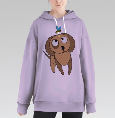 Щенок с пчелой, Hoodie Long Oversize Fiolet