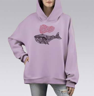 Сигналы Кита, Hoodie Mono Fiolet, оверсайз, утепленная