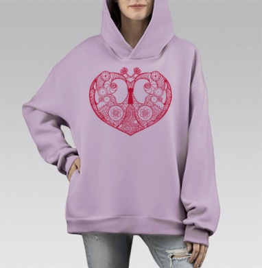 Симметрия любви из винтажных деталей, Hoodie Mono Fiolet, оверсайз, утепленная