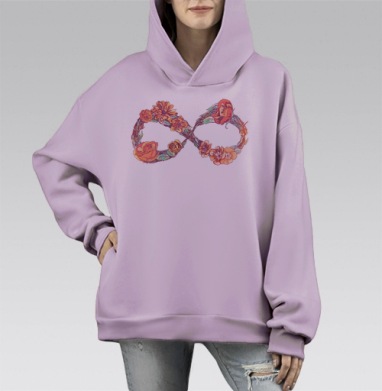 Символ бесконечности из цветов и листьев, Hoodie Mono Fiolet, оверсайз, утепленная