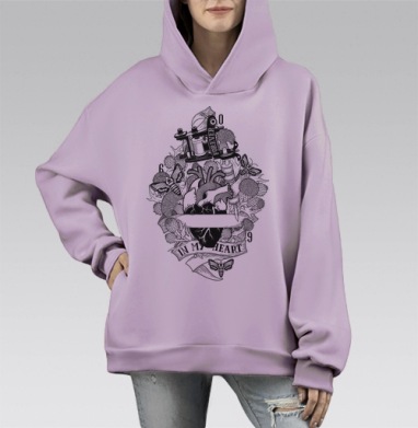 Символ вечной любви с анатомическим сердцем, Hoodie Mono Fiolet, оверсайз, утепленная