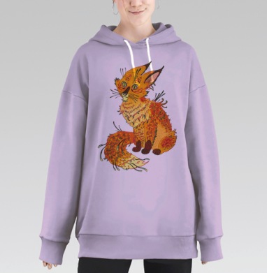 Сказочная лиса в психоделическом стиле, Hoodie Long Oversize Fiolet