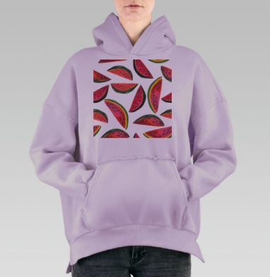 Сочные ломтики арбуза в летнем настроении, Hoodie Oversize Fiolet, утепленная