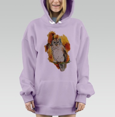 Сова акварелью, Hoodie Mjhigh Dig Mel, Fiolet, утепленная