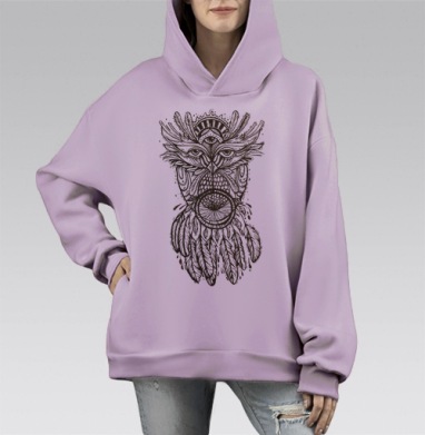 Сова и ловец снов, Hoodie Mono Fiolet, оверсайз, утепленная