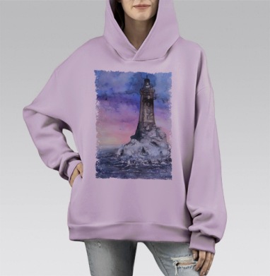 Старый маяк, Hoodie Mono Fiolet, оверсайз, утепленная