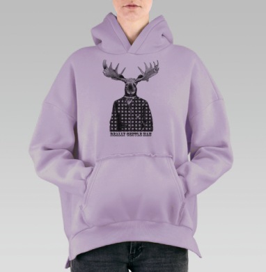 Стильный лось-джентльмен в клетчатом пиджаке, Hoodie Oversize Fiolet, утепленная