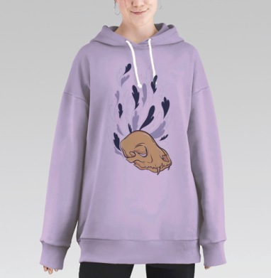 Стилизованный череп с мистическим ореолом, Hoodie Long Oversize Fiolet