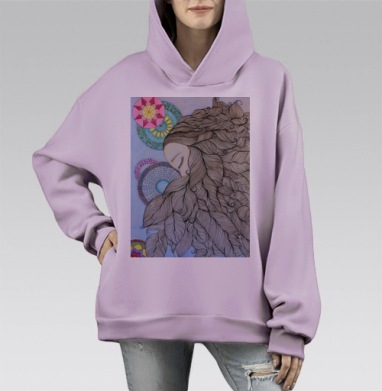 Таинственный портрет женщины с пышными волосами, Hoodie Mono Fiolet, оверсайз, утепленная