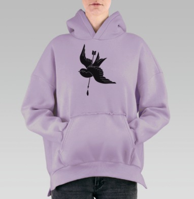 Тату ласточка, Hoodie Oversize Fiolet, утепленная