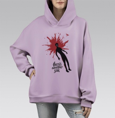 Тёмная фигура с красным пятном «есть другая сторона», Hoodie Mono Fiolet, оверсайз, утепленная