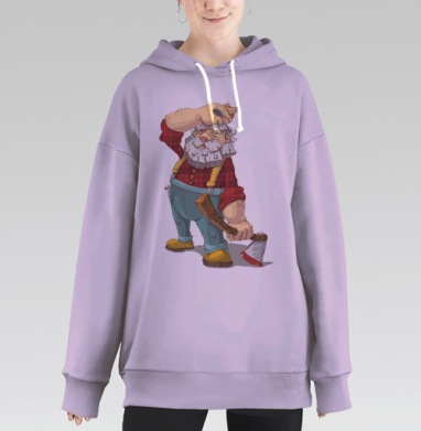 Тёплый образ пожилого лесоруба в карикатурном стиле, Hoodie Long Oversize Fiolet