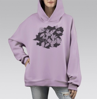 Только белое и черное, Hoodie Mono Fiolet, оверсайз, утепленная
