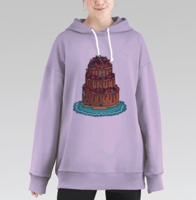 Трёхъярусный шоколадный торт с ягодами и цветами, Hoodie Long Oversize Fiolet