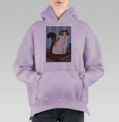 ТРЕХЦВЕТНЫЙ МЯУ, Hoodie Oversize Fiolet, утепленная