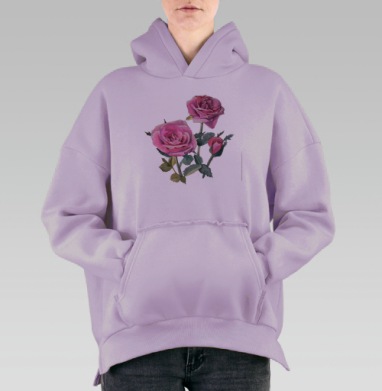 Три розовые розы, Hoodie Oversize Fiolet, утепленная