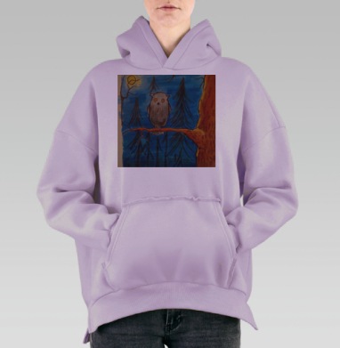Удивленная сова, Hoodie Oversize Fiolet, утепленная