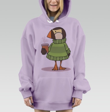 Уютный игрушечный пингвин с кофе, Hoodie Mjhigh Dig Mel, Fiolet, утепленная